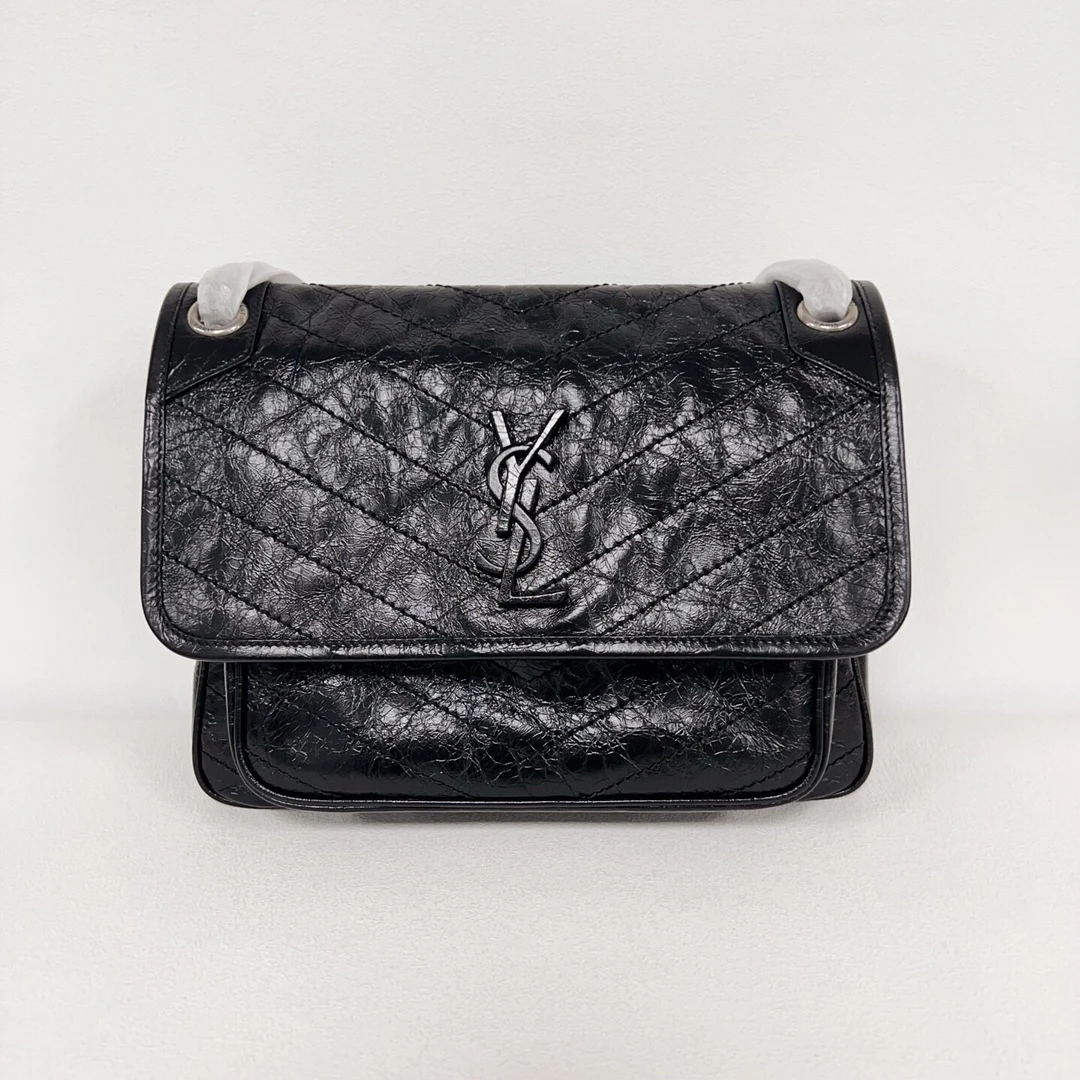 99新 YSL/圣罗兰 黑银niki中号 0524
