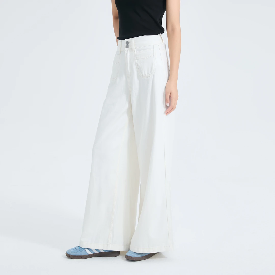 北欧时刻高腰白色牛仔裤女秋季2025新款宽松直筒长裤垂感阔腿裤
