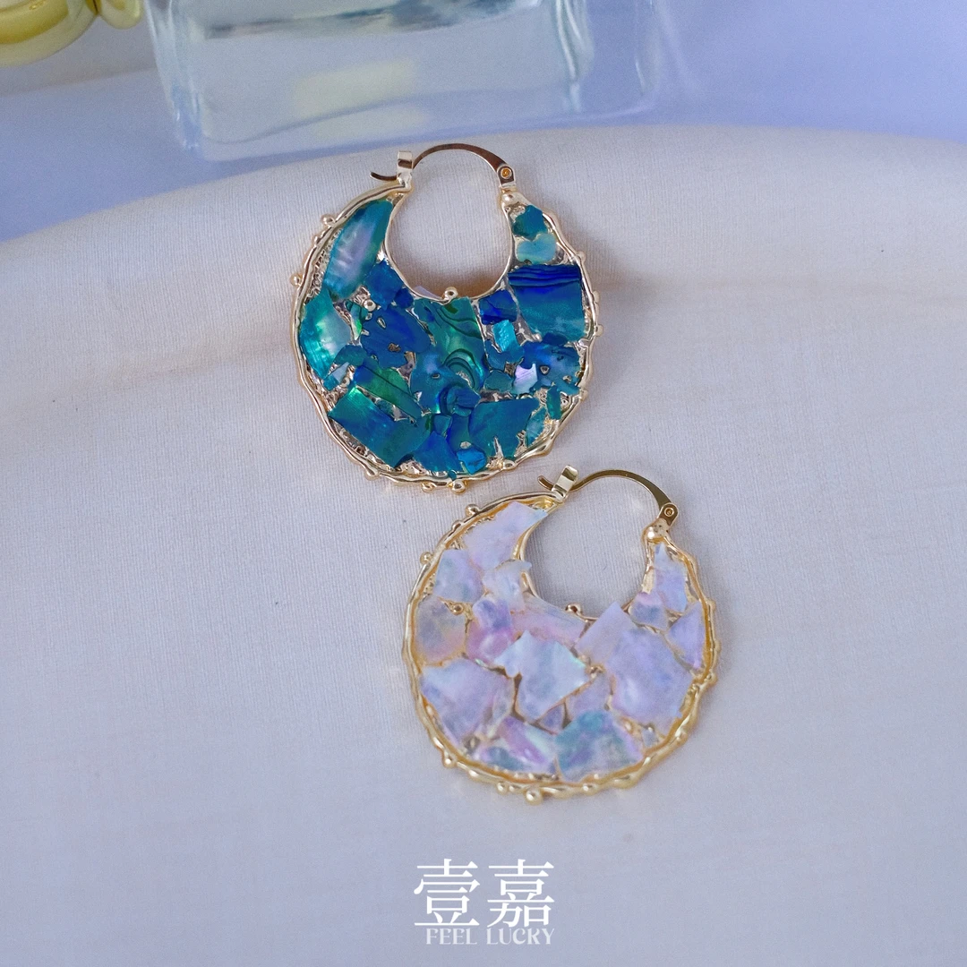 黄铜贝壳耳饰 壹嘉黄铜耳饰法式气质撞色小众轻奢彩色耳环YJ130