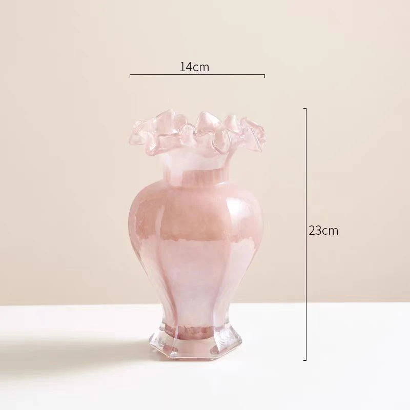 粉色芬顿玻璃花瓶中古人鱼姬琉璃花器插花水养装饰法式浪漫ins风