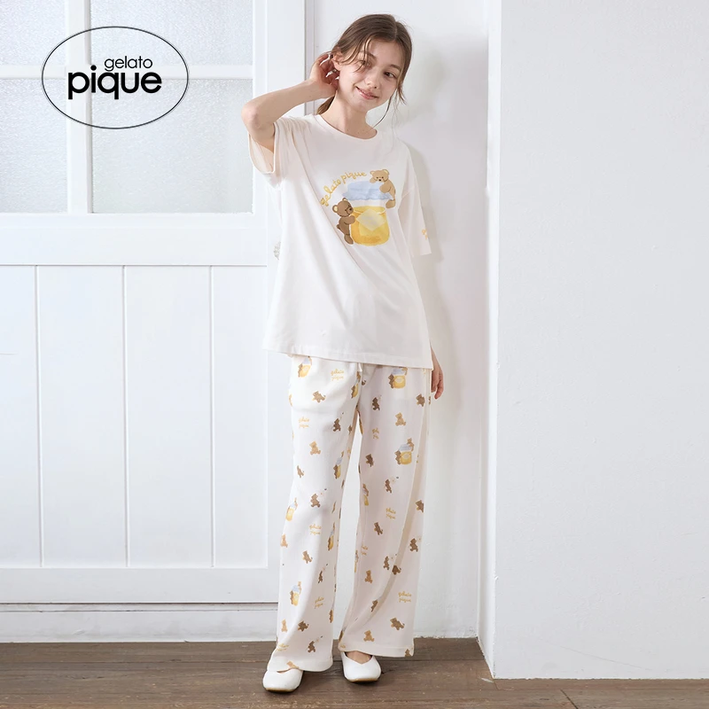 【达人】gelato pique25秋冬新品女睡裤蜂蜜小熊满印长裤PWCP254329