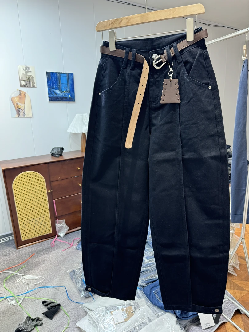百搭水洗藏青色秋款女中腰牛仔裤长裤款休闲裤时尚韩版
