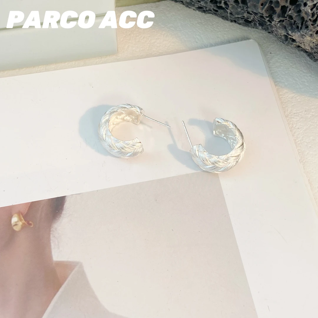 铜合金耳饰 E610 LORO 素银色麻花耳钉