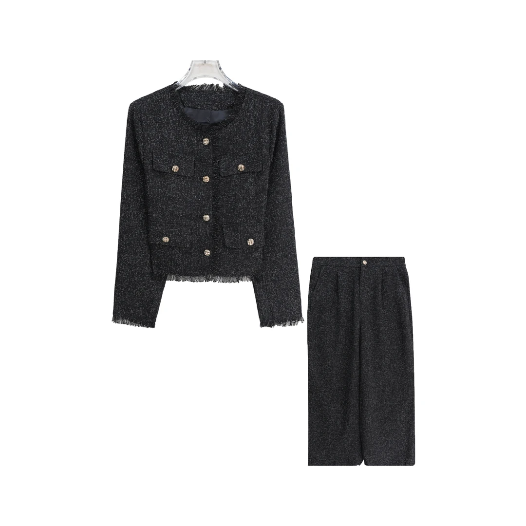 S小香风高级感轻奢上衣高腰阔腿裤套装X27130