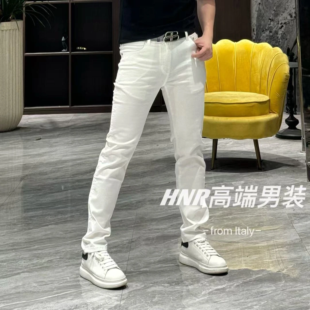 骑马刺绣莱塞尔长绒棉混纺修身弹力高端欧货男士小脚牛仔裤5021