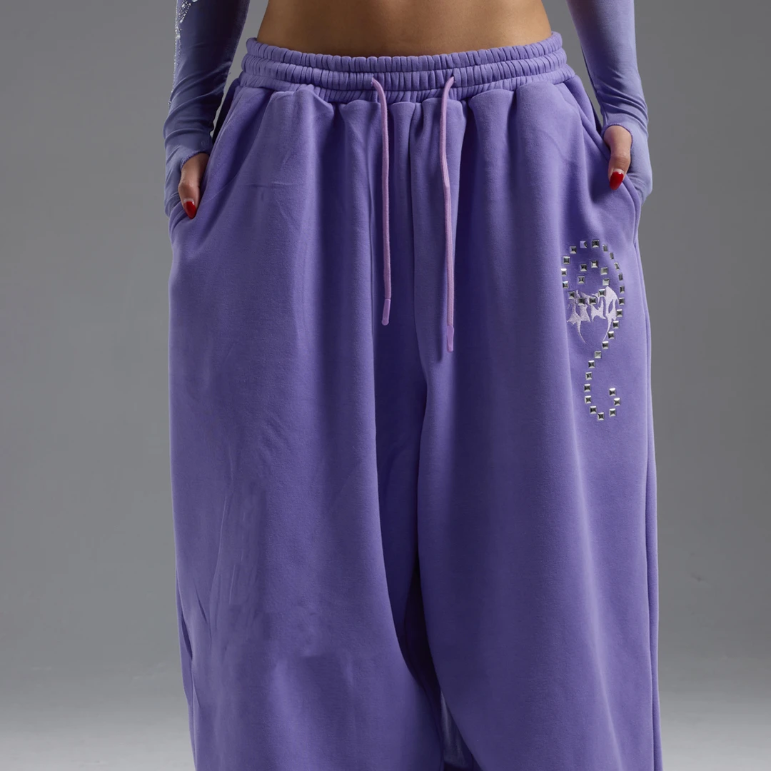 ALD Studio原创简约异形烫钻多色宽松薄绒水系爵士卫裤