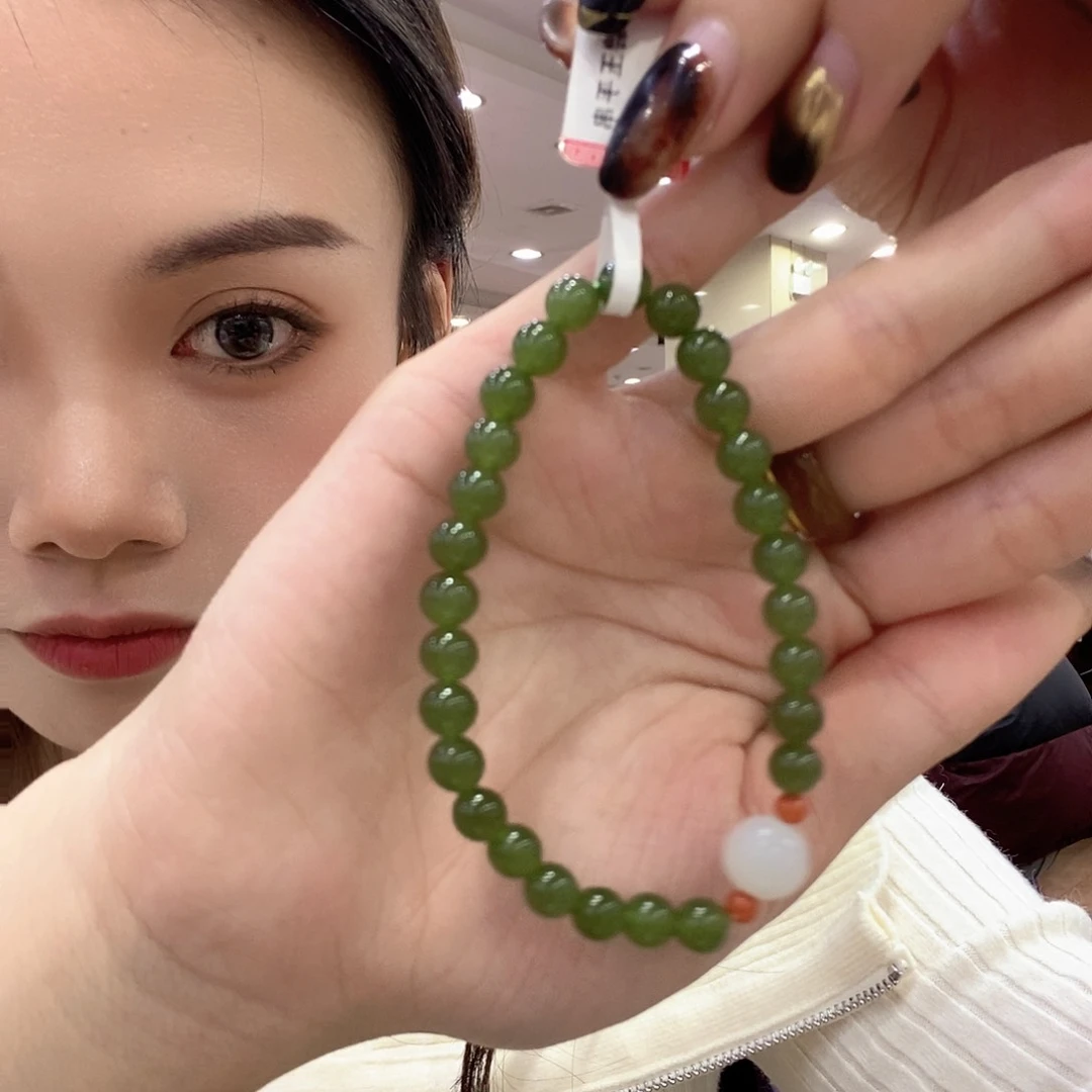 和田玉手串碧玉卡6未镶嵌