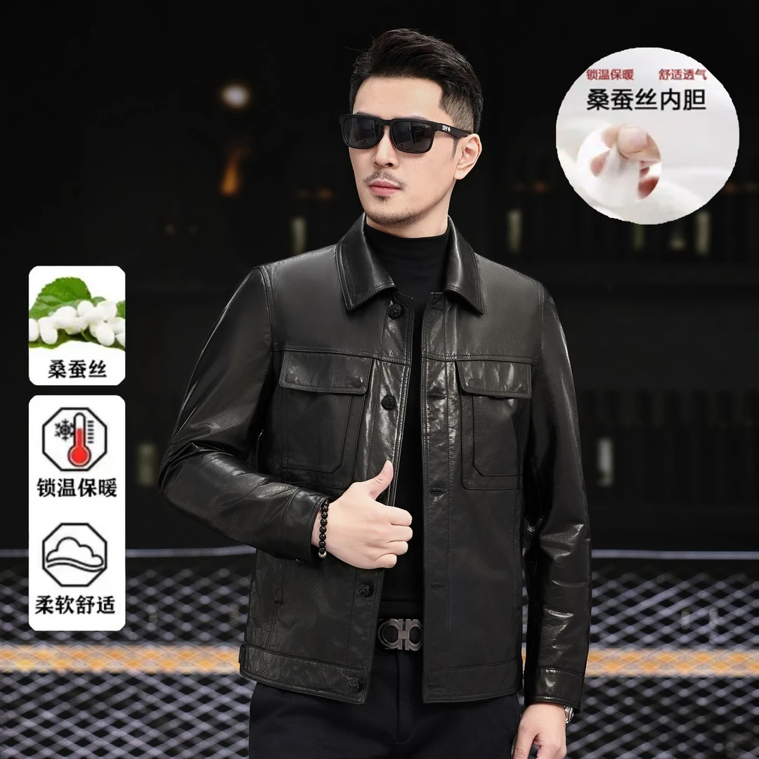 【厚装冬款】【头层油蜡小黄牛皮】真皮皮衣男防风锁温男装皮夹克外套