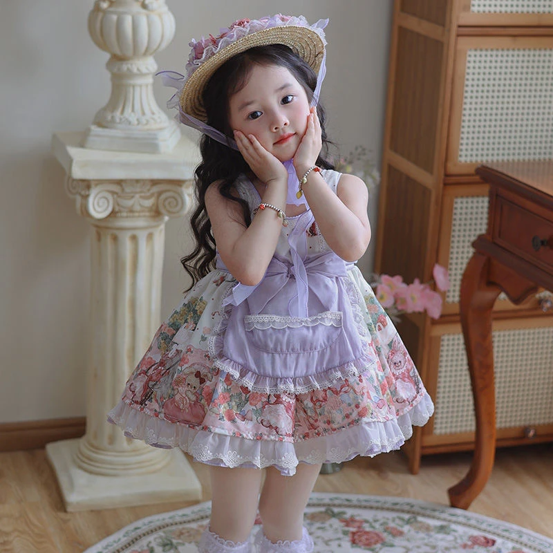 现货原创可爱女童洛丽塔公主裙紫莫奈蓬蓬裙连衣裙夏新款周岁礼服