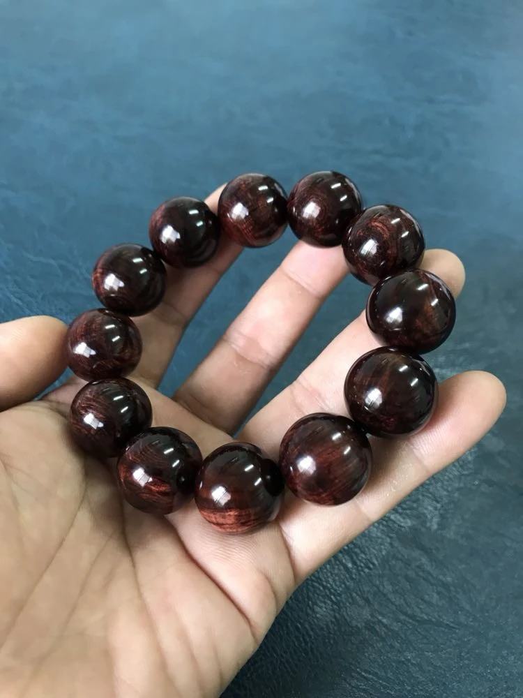 海南黄花梨紫油梨水波纹大黑线手串
