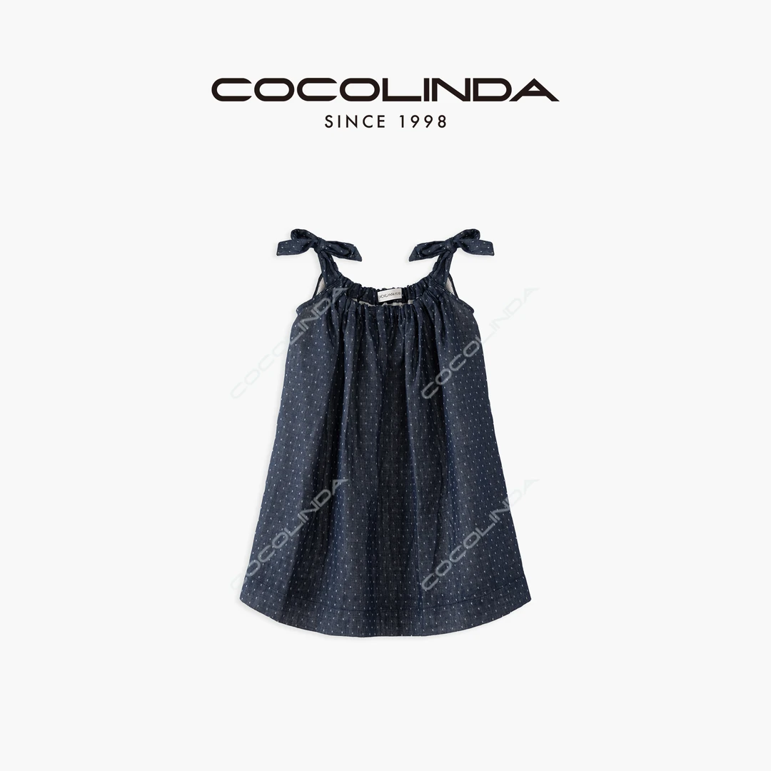 COCOLINDA KIDS 100棉波点泡泡袖儿童吊带连衣裙 Q3316