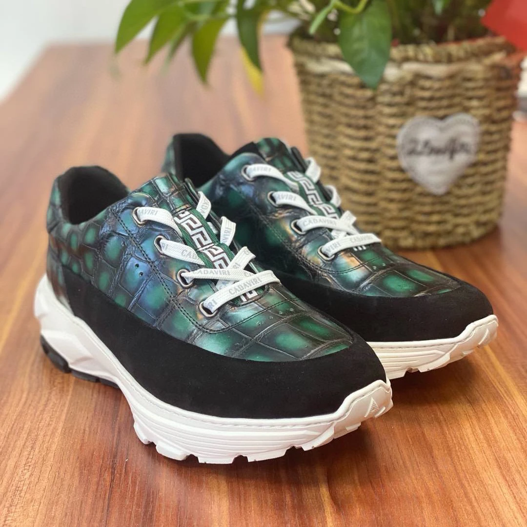 擦绿色鳄鱼皮鞋百搭男休闲鞋男士耐磨潮鞋男鞋运动