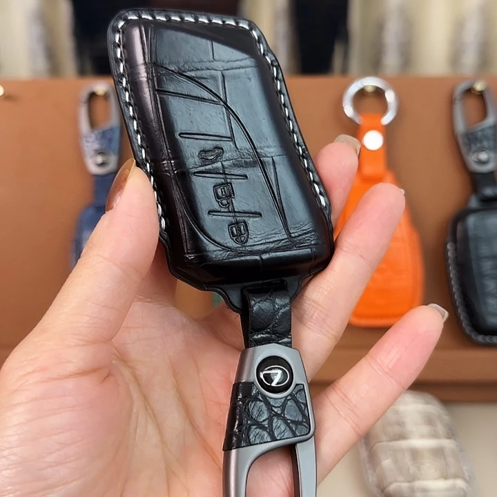岁***梦雷克萨斯黑色鳄鱼皮钥匙套配挂扣