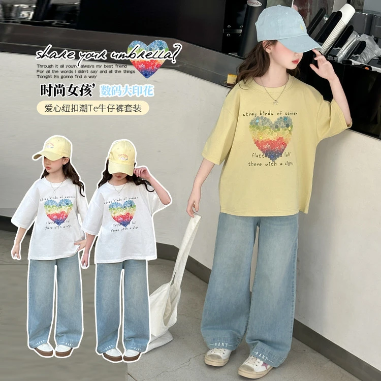 新款炸街儿童短袖夏季中大童2025年款女宝套装2025新款爆款洋气