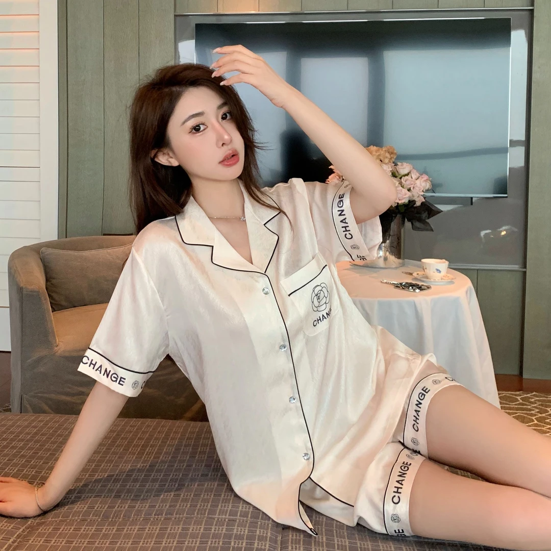 【浪漫山茶三件套】女夏薄款网红时尚三件套睡衣可外穿家居服女款