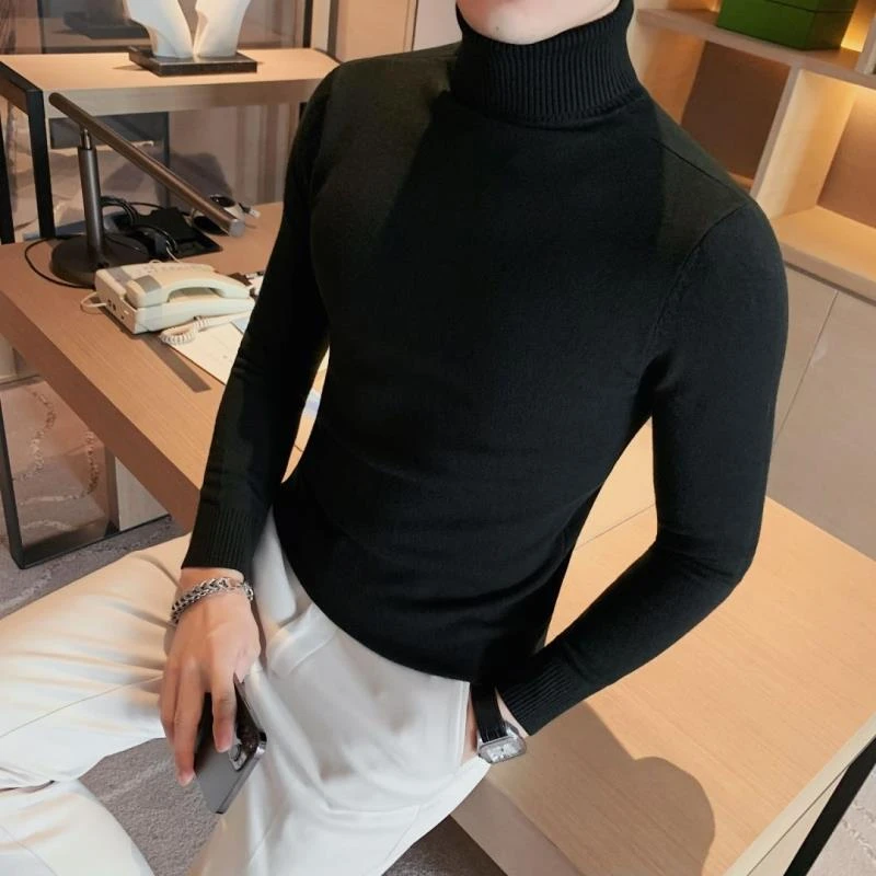 高领毛衣男秋冬2025新款高级感英伦毛线衣修身翻领内搭针织打底衫