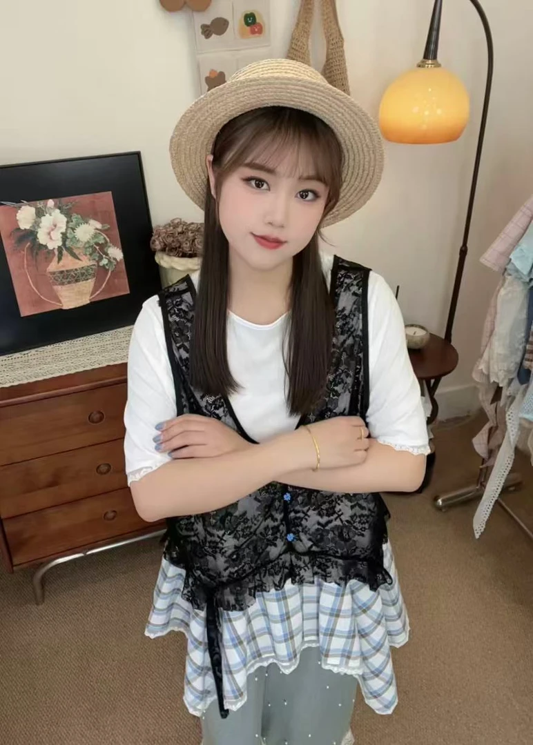 001~200夏季森系百搭宽松大码重工刺绣日系简约风穿搭显瘦两件套