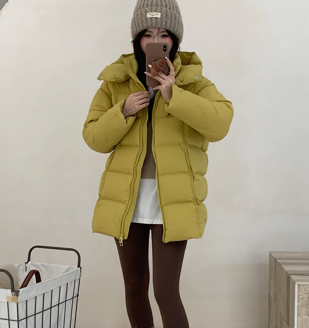 【外贸清仓】2025新款奶昔款中长羽绒服90鹅绒连帽LU家森系色彩设计