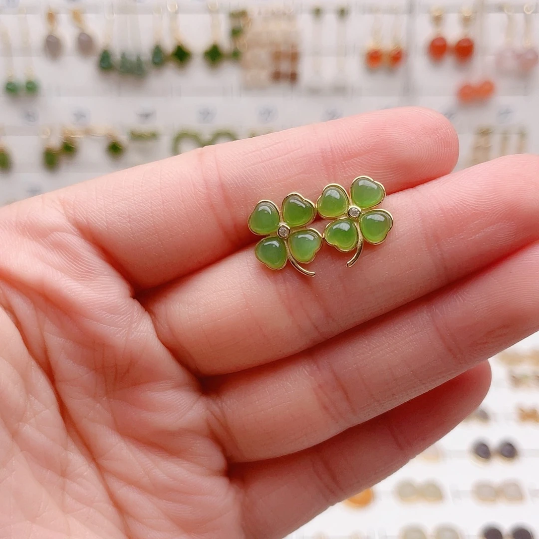 和田玉银S925镶嵌耳饰