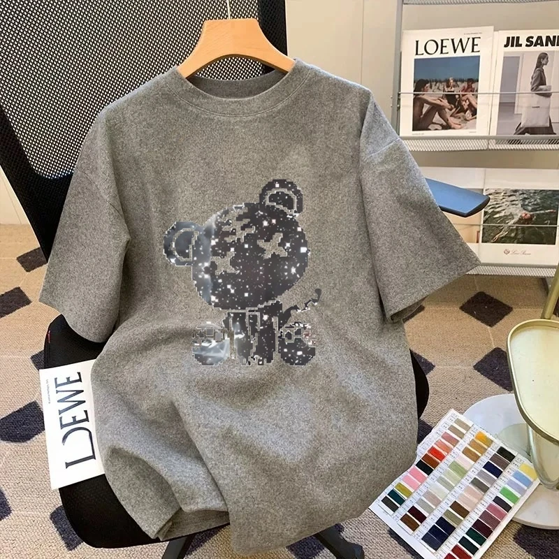 240斤大码卡通减龄宽松磨毛半袖T恤衫女早春秋胖妹妹单穿短袖上衣