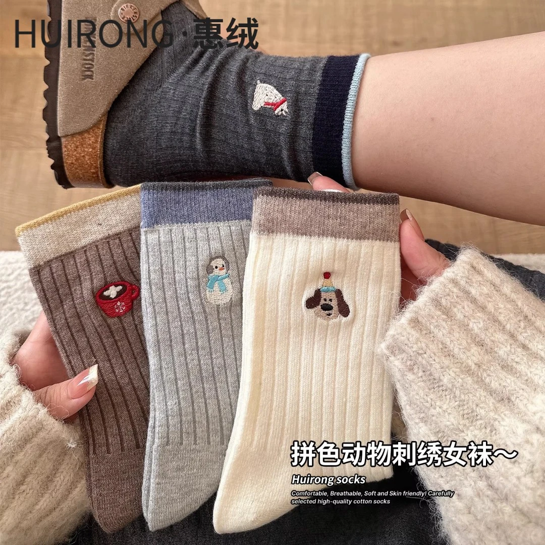 日系卡通袜子女秋冬款美拉德堆堆袜女ins潮中筒袜女配勃肯鞋长袜