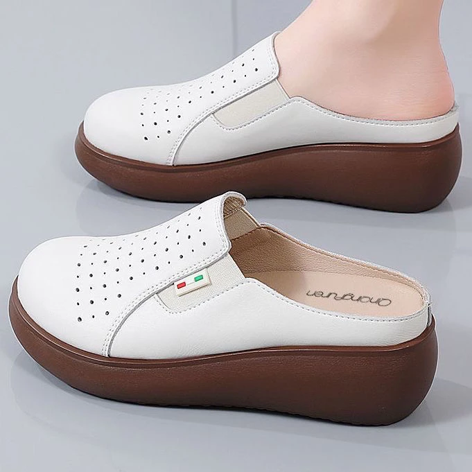 凉拖鞋女夏外穿2025新款厚底软皮外出软底配裙子包头半拖鞋女鞋