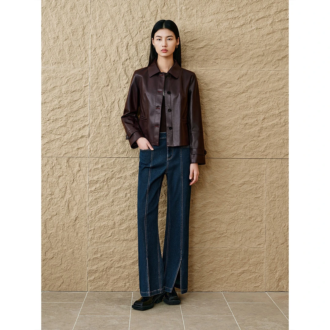 【琥珀流光】恩裳秋款新款自然摔纹绵羊皮皮衣短外套9C65109080