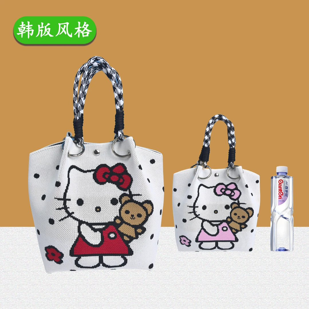 新款简约时尚休闲大容量潮流女士手提水桶包包包卡通KT猫