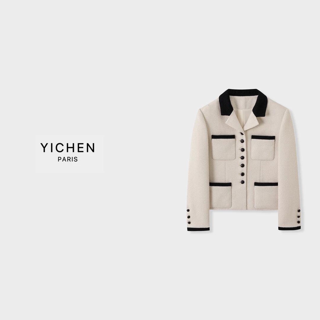 YC 复古Vnitage系列小香风撞色毛昵款外套-1034