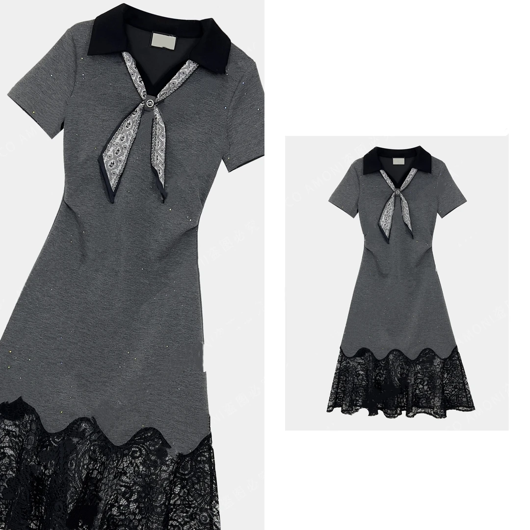 新款设计高级感时尚女装拼接重工蝴蝶结气质显瘦连衣裙