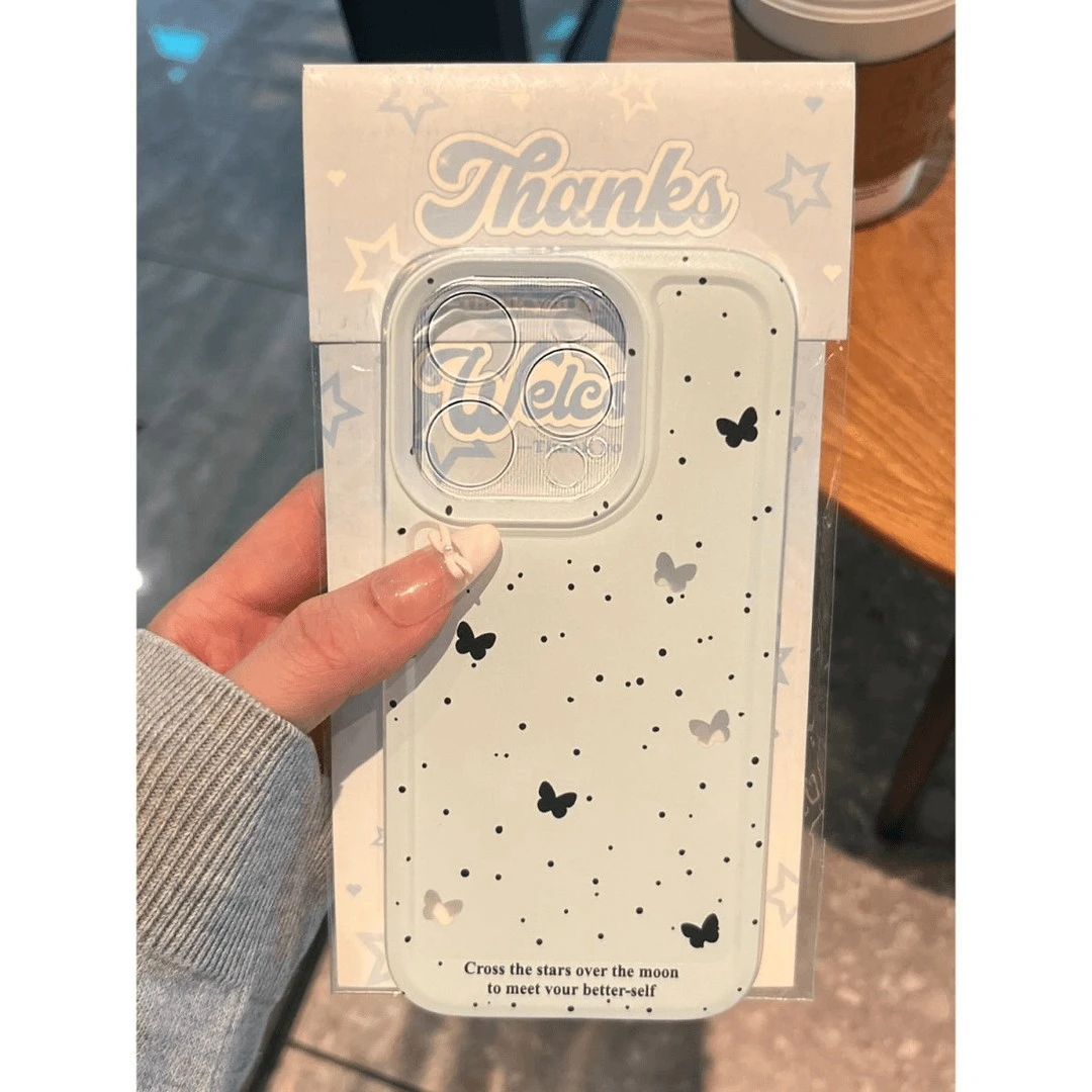 波点蝴蝶适用iPhone16promax手机壳iPhone15防摔14Plus简约13软壳