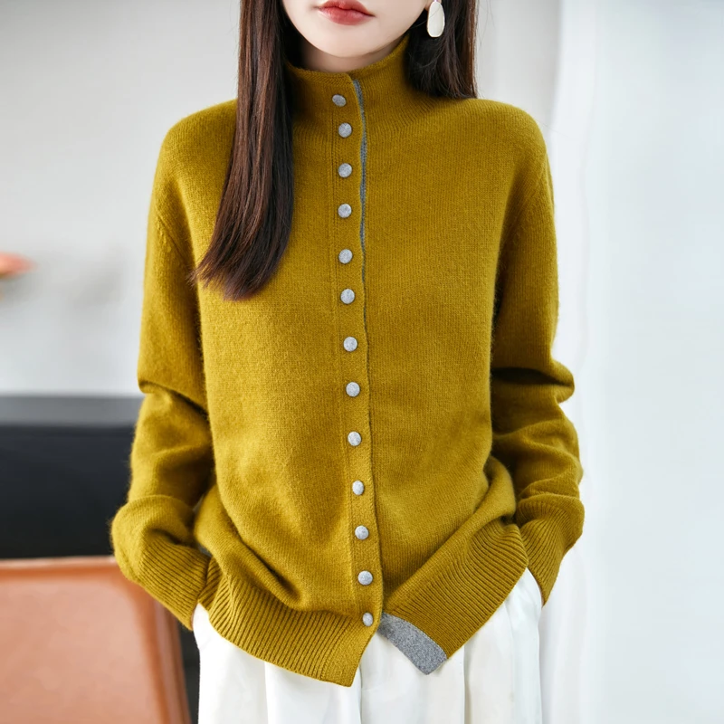 女士【羊毛针织衫】秋冬高级时尚百搭潮流长袖设计立领简约【可机洗】