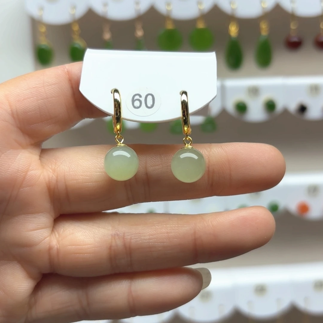 和田玉耳饰银S925镶嵌