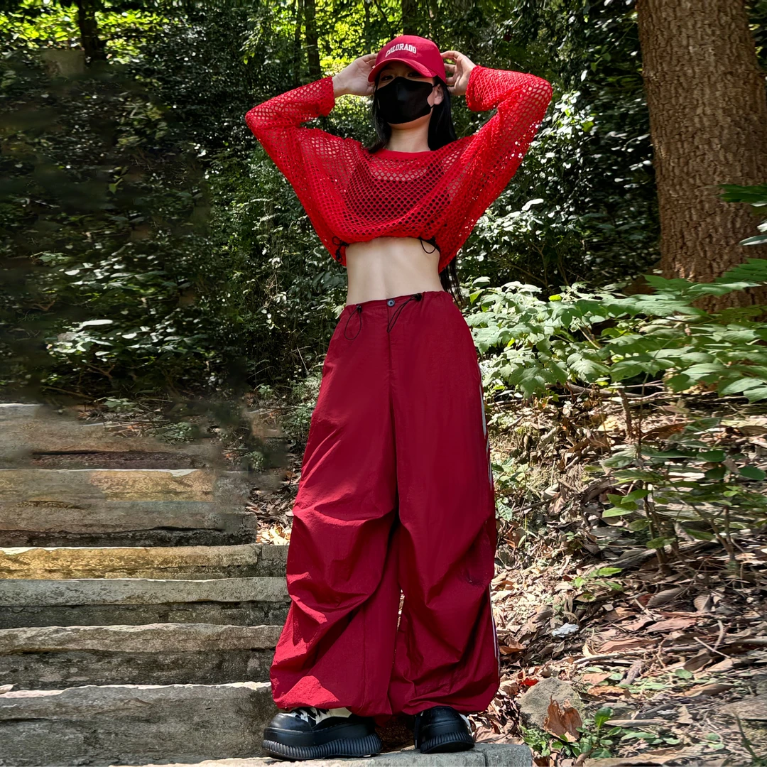 三）十三姨美式复古撞色拼条阔腿裤男女2025春夏新款潮牌休闲长裤
