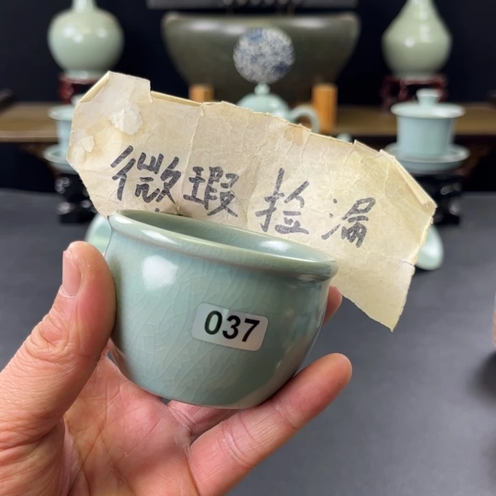 杯仿古釉汝官窑风水缸杯037号微瑕捡漏