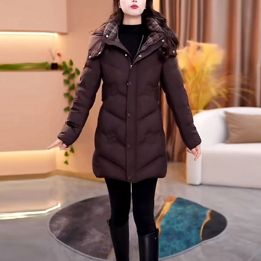 时尚气质连帽中长款羽绒服2025冬新款修身显瘦洋气减龄白鸭绒外套
