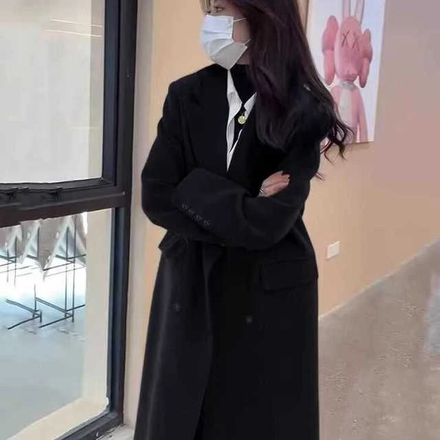 女黑色潮毛呢外套赫本风小个子呢子大衣高级感秋冬季长款大衣新