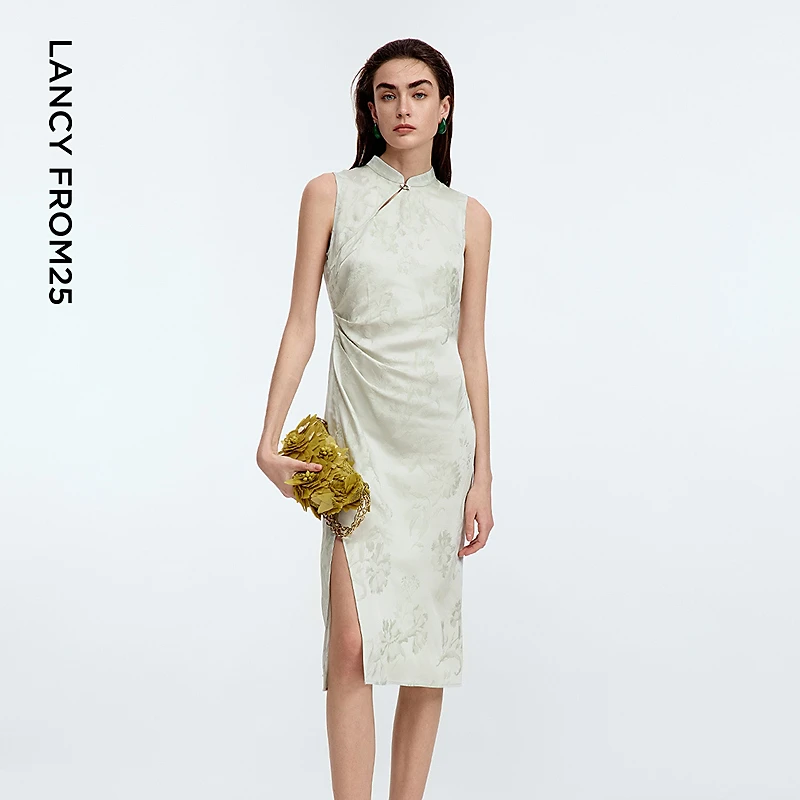 朗姿新中式盘扣旗袍气质高级感收腰无袖2025年夏季新款气质欧若风