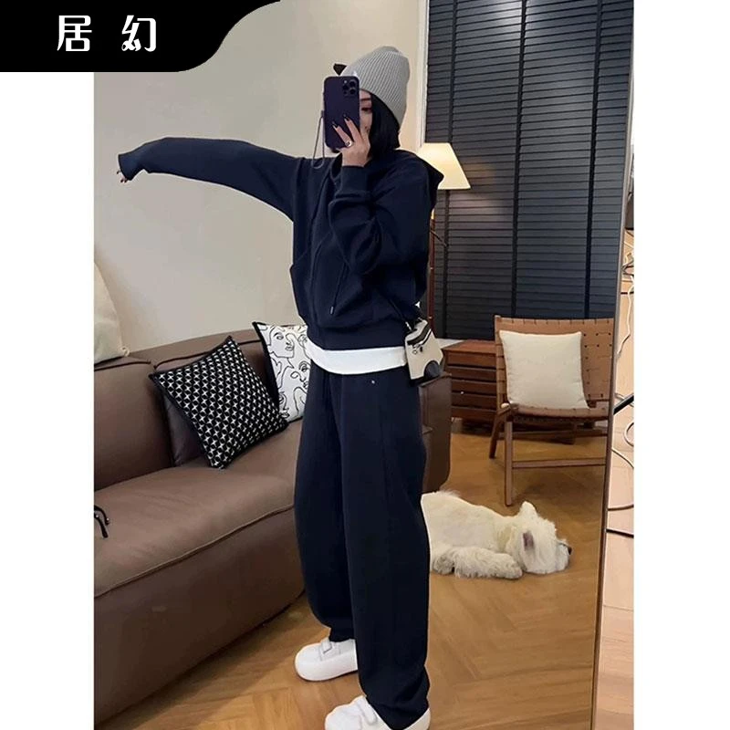 居幻高级感时尚运动服套装秋冬学生宽松显瘦连帽运动衫休闲两件式