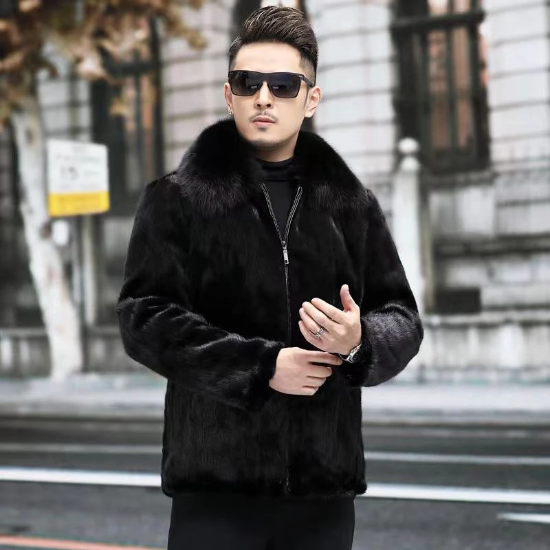 2025新款男士皮毛一体狐狸毛领兔毛外套高端大气上档次