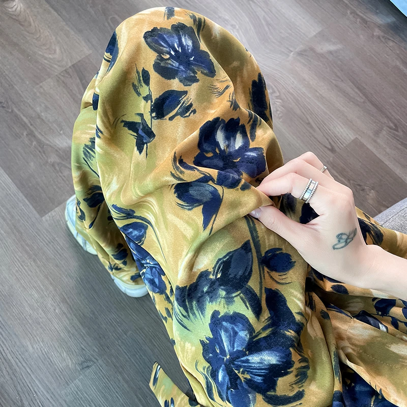 印花阔腿裤子女夏季2025薄款新款国风高腰显瘦宽松休闲垂感拖地裤