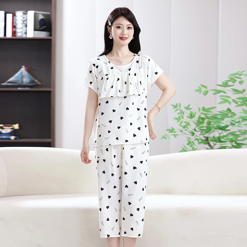 2025新款防凸点睡衣女士夏季薄款云朵棉夏天短袖七分裤套装家居服