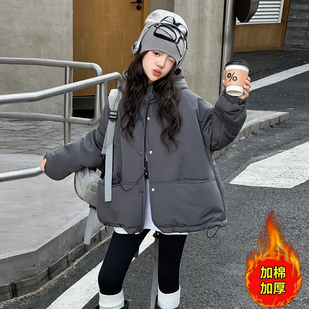 女童加绒韩系外套冬装2025新款儿童女孩加厚秋冬中大童保暖上衣潮