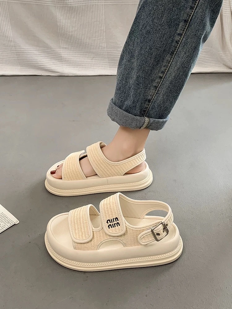 百搭时装凉鞋休闲凉鞋女黑色休闲凉鞋罗马鞋小香风