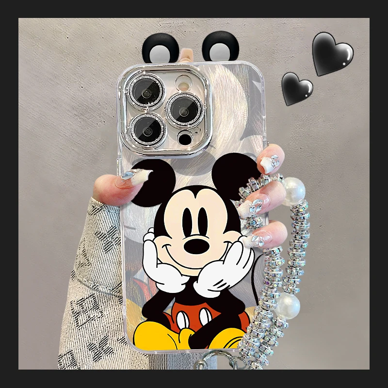 米奇耳朵适用苹果15华为vivo/oppo小米iPhone16精孔羽纱纹手机壳