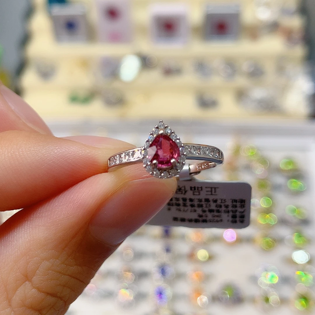 银S925镶嵌碧玺戒指戒指