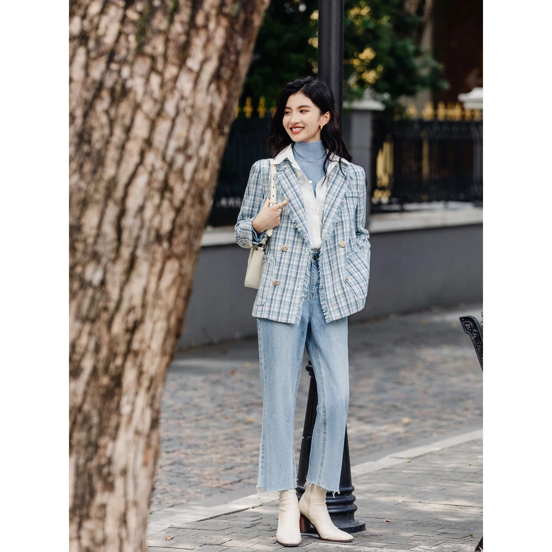 0283-1柒量一裁小个子浅蓝色牛仔裤经典百搭直筒裤显瘦休闲裤子女