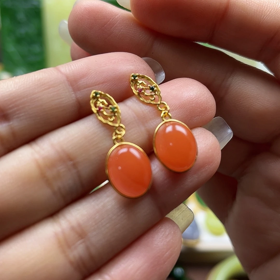 南红玛瑙耳饰银S925镶嵌万****人