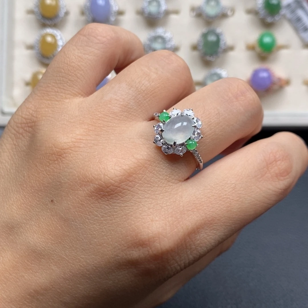 翡翠戒指银S925镶嵌戒指