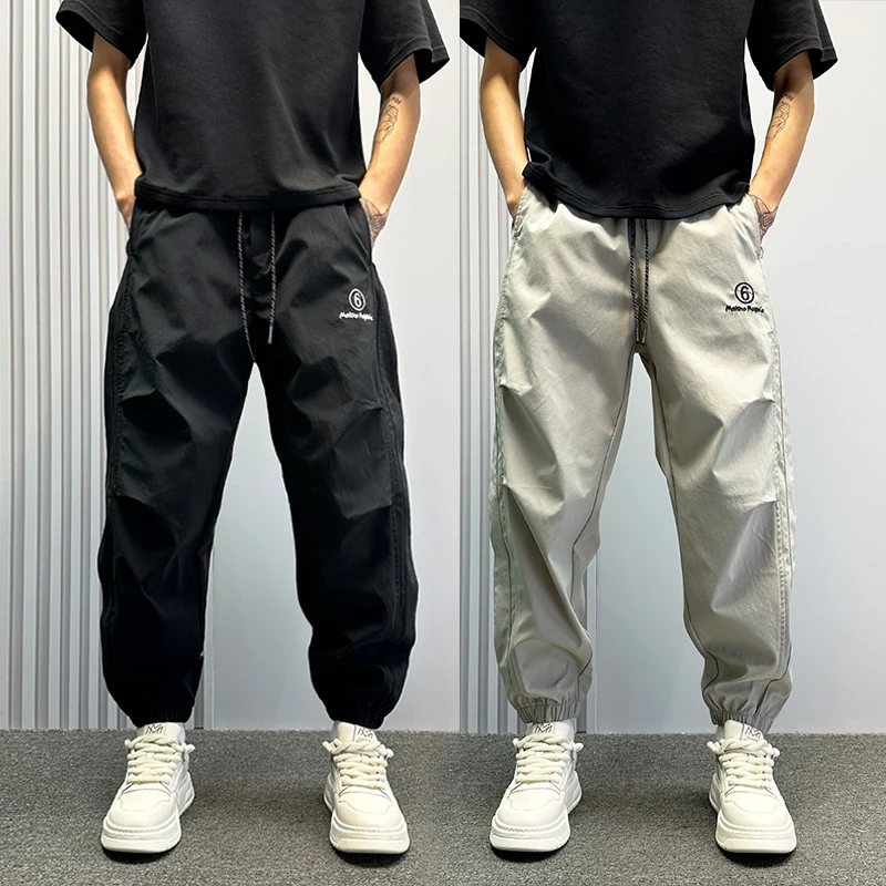 裤子男夏季新款束脚运动裤男2025薄款宽松哈伦速干休闲裤痞帅潮牌